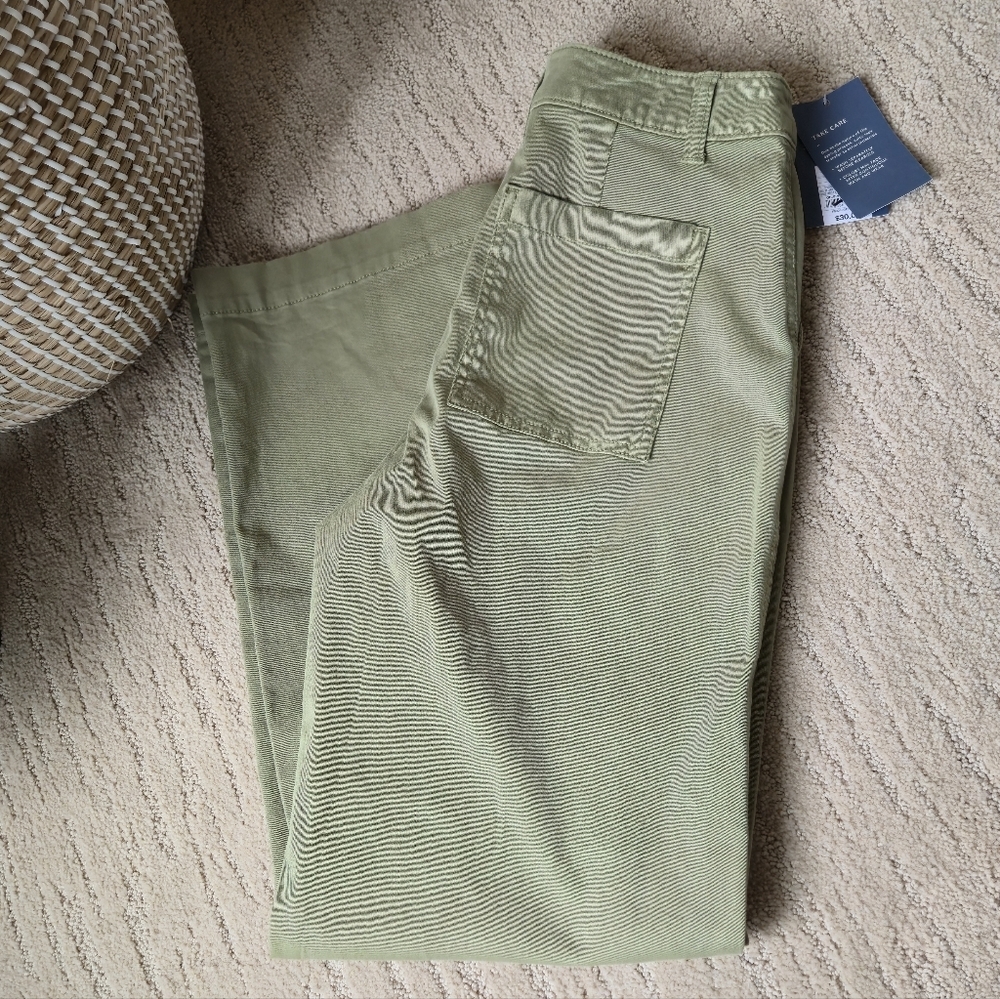 Mid-Rise Straight Wide Leg Relaxed Chino Pants Green 4 Sailor French Girl Clean - Picture 8 of 16